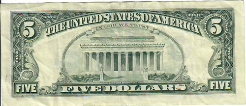 1988A 5$ Federal Reserve Note - Green Seal - CVV/NFB D08043745A - #13705 - Picture 2 of 2