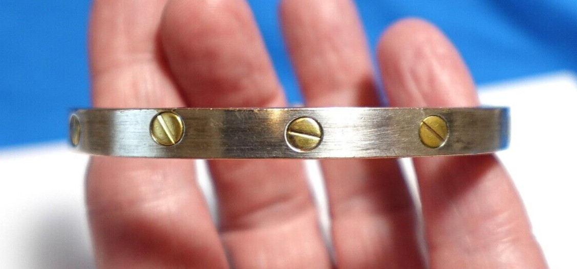 STERLING SILVER 2 TONED RECTANGULAR BANGLE BRACEL… - image 2