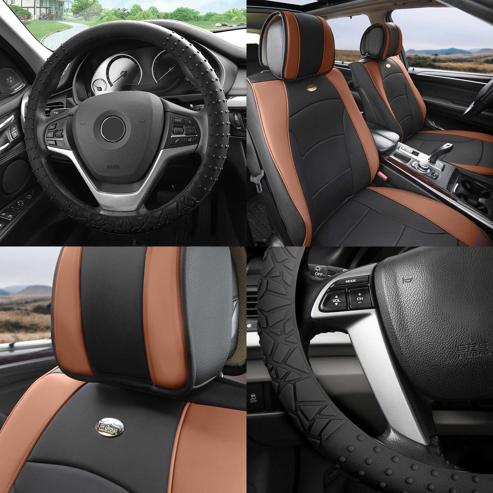 FH Group Universal Fit PU Leather Car Seat Covers for SUV Van w/ Steering Cover