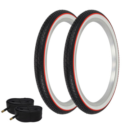 Vintage Lowrider 20" X 1.75" Bike Tire - Classic Mini Brick Tread, Black & White Sidewall