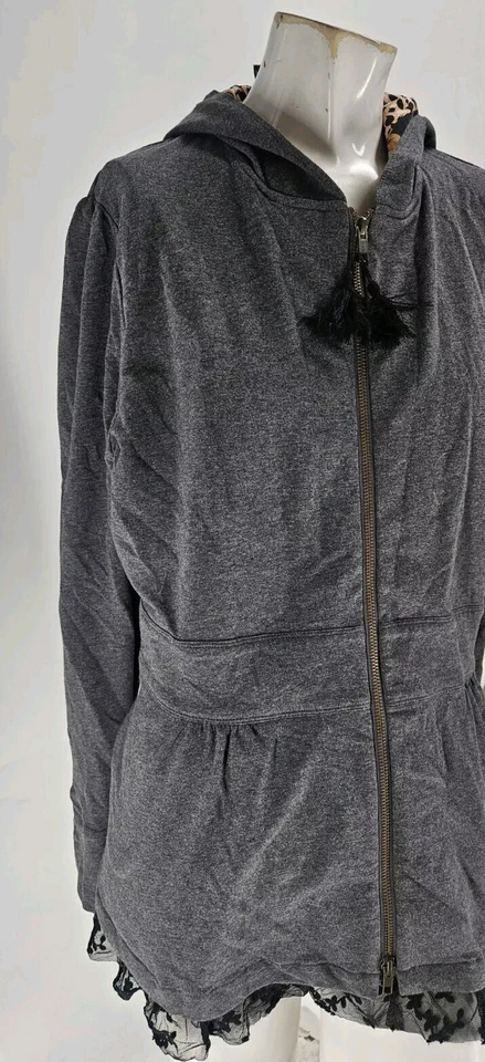 JOHNNY WAS "Jade" Carbón Sudadera Grande "Jina" Encaje Borde Peplum Sudadera con Capucha Foto 4 de 4