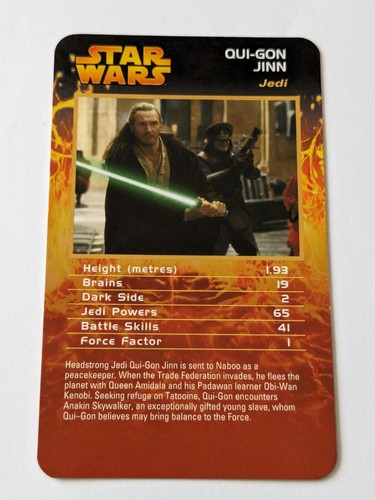 Tarjeta individual 2009 de Qui-Gon Jinn Top Trumps Star Wars episodios 1-3 - Imagen 1 de 4