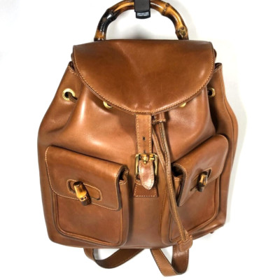 GUCCI Backpack Bamboo Leather (Rare Item) Authentic Brown