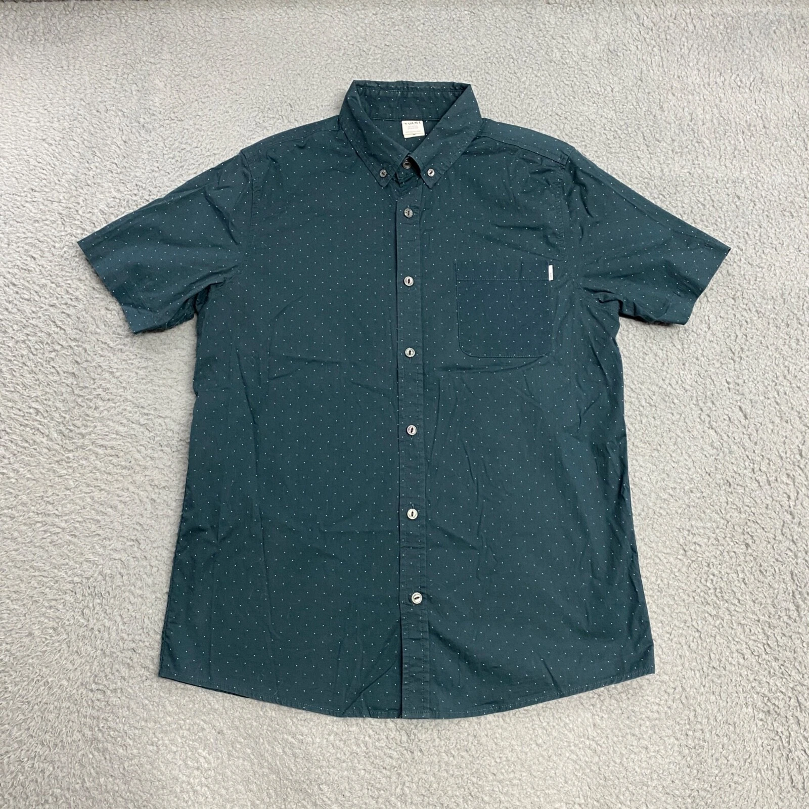vuori crest button up polkadot cotton stretch shirt