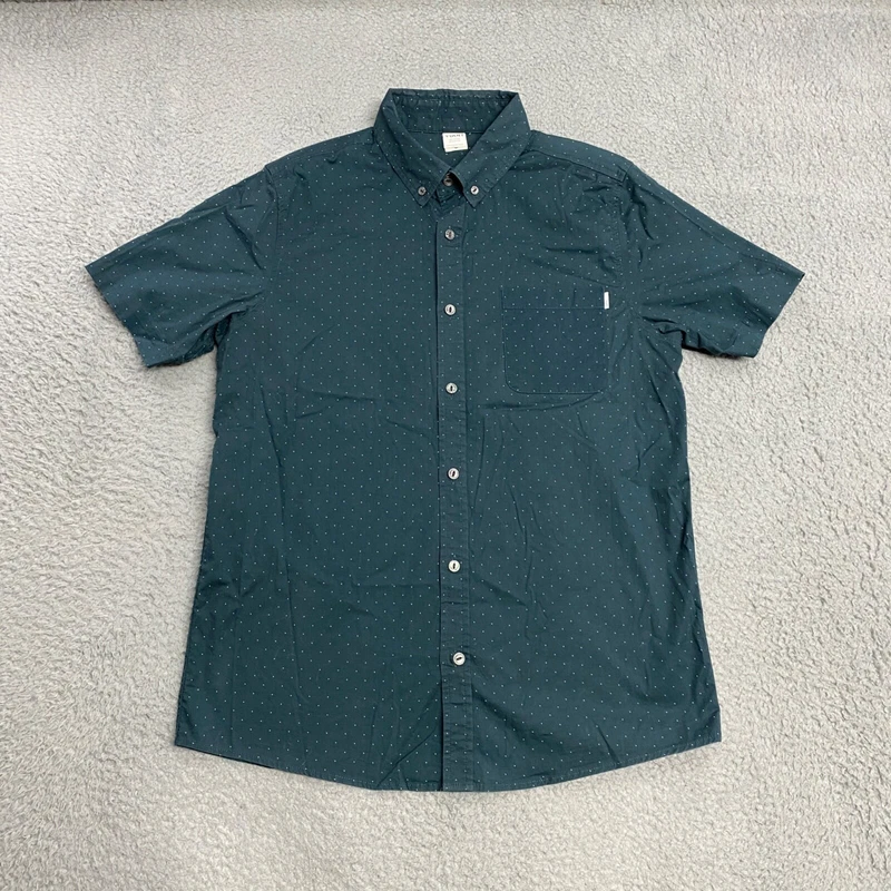 vuori crest button up polkadot cotton stretch shirt