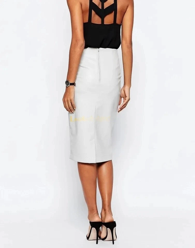 Elegant WHITE Skirt Genuine Lambskin Leather Stylish Skirt Handmade Casual Party - Image 4 of 4