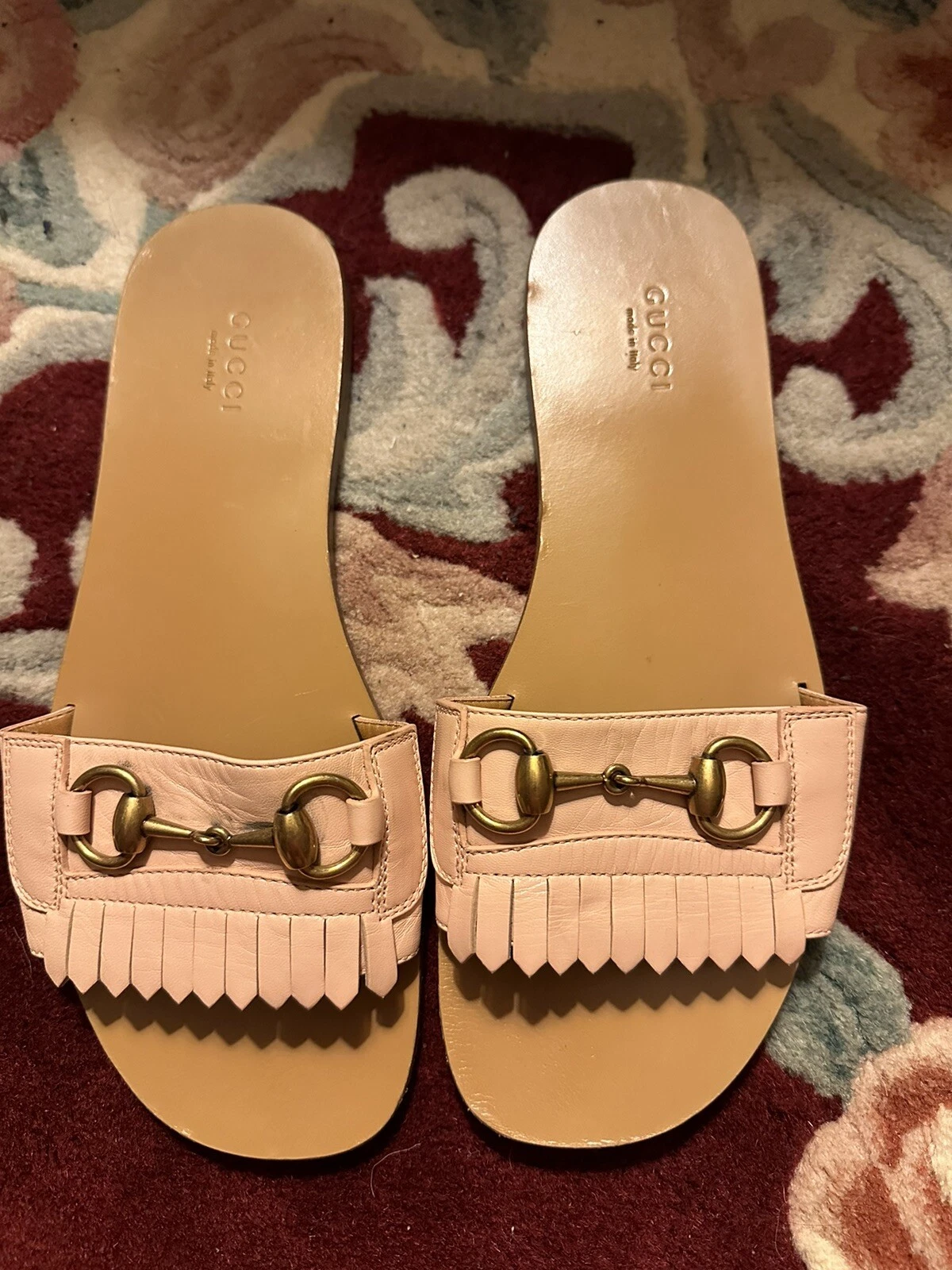 GUCCI Varadero Horsebit Sandales à Glissades Rose Frangé Chaussures, 39