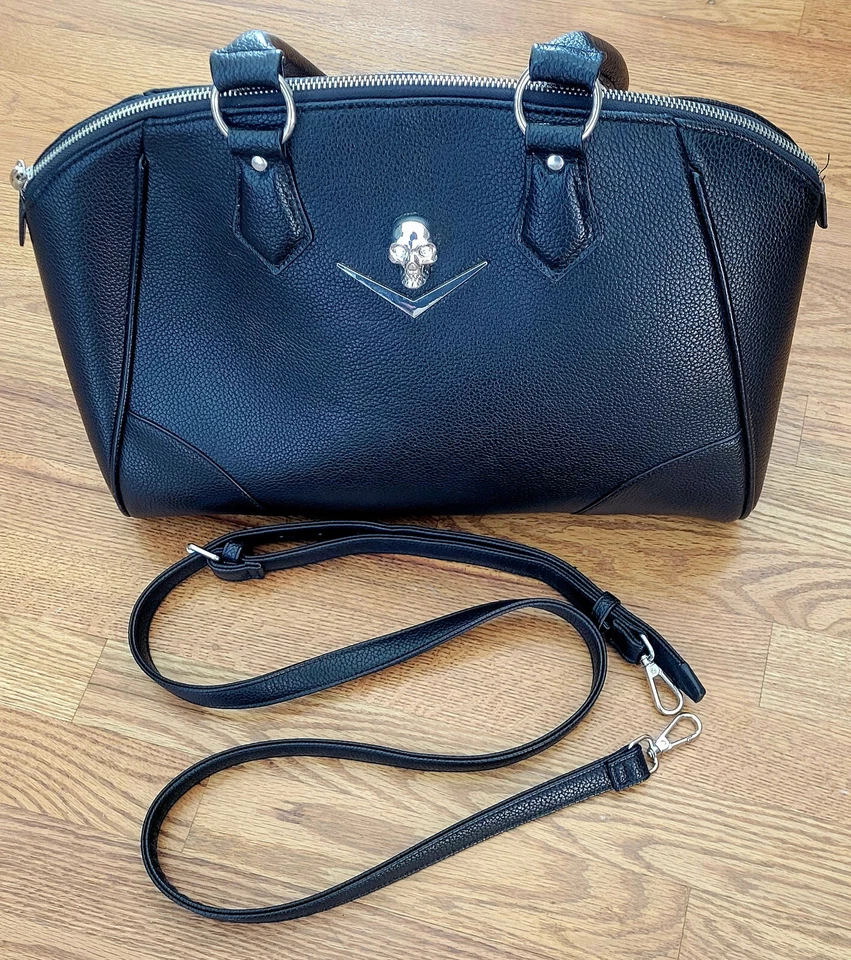 Bolso de Mano Grande Lux de Ville Negro Estrás Calavera Gótico Rockabilly Foto 2 de 4