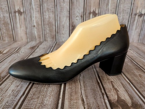 Sz 42 / 12 CHLOE Lauren Black Scallop Trim Leather Pumps Heels Shoes VGUC! - Picture 2 of 8