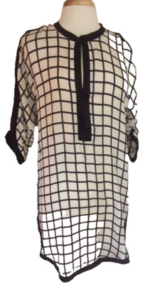 ISABEL MARANT ODEA  36/4 Silk Window Pane Navy & White Silk Dress Coquette Boho