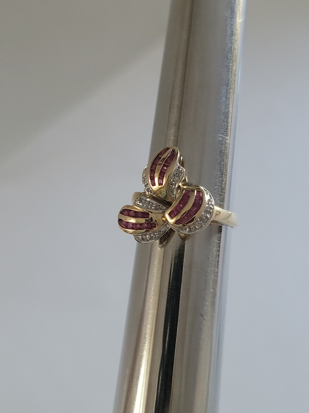 14K Ruby Diamond Ring Pave Ribbon Statement in Ye… - image 5