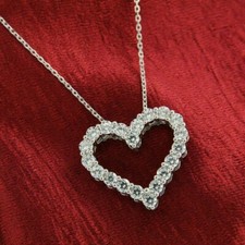 2CT Round Lab Created Diamond Heart Pendant Necklace 14k White Gold Finish