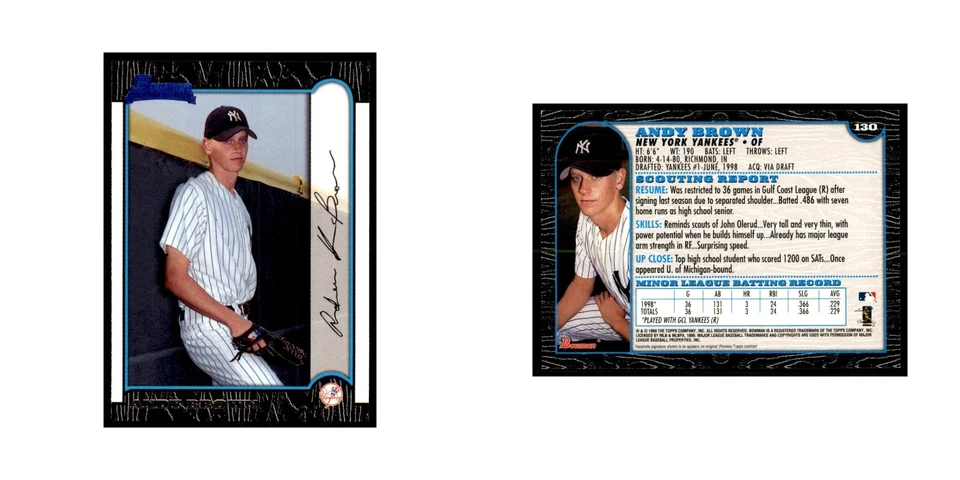 1999 Bowman Andy Brown Baseball Cards #130 - Image 3 of 3