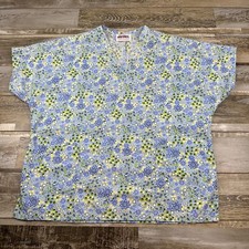 Women's unsized Jasco Uniform Scrub Top Blue Green Floral Nurse Medical