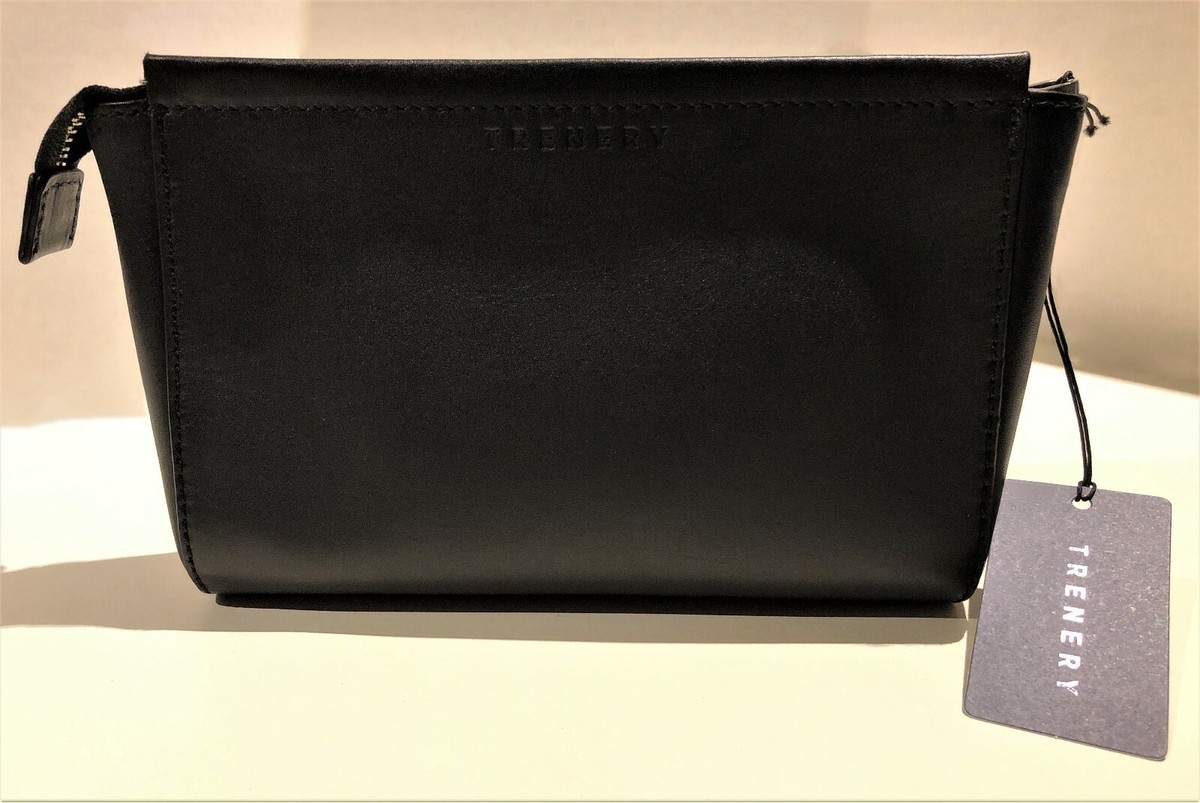 TRENERY Leather Cosmetic Clutch Bag Black White BNWT
