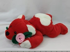 Commonwealth Red Bear Plush 14 Inch Pink Rose Stuffed Animal Toy