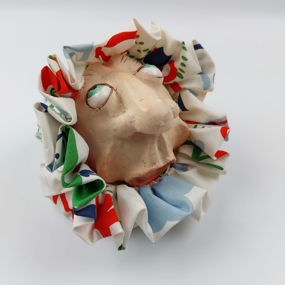 A second distinct vintage papier-mâché face sculpture from the same folk-art series — each piece is unique, making this a rare shelf-worthy oddity.