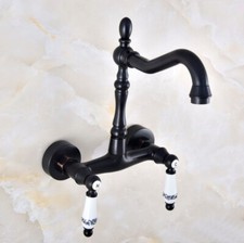 Black Oil Rubbed Brass Kitchen Faucet Bathroom Sink Mixer Tap Wall Mount snf826