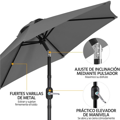 Sombrilla para Jardín 230x240 cm Reclinable con Manivela Protección UV Poliéster - Imagen 18 de 23