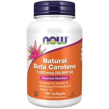 NOW Foods Natural Beta Carotene 25,000 IU 180 Softgels, Vitamin A, Antioxidant