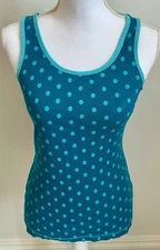 Lilu Women's Teal Polka Dot Ribbed Fitted Tank Top ~ Size Medium