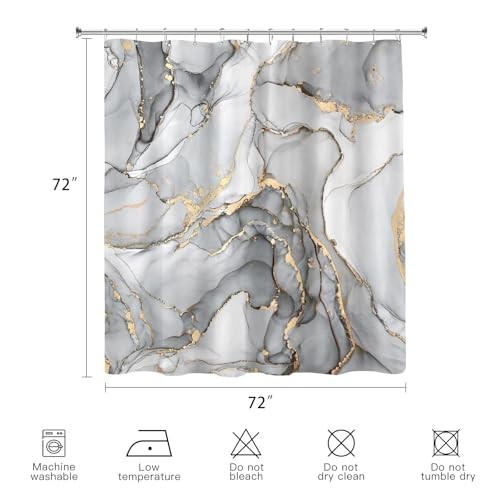 Grey Marble Shower Curtain, Modern Abstract Fabric Shower Curtain for - Picture 6 of 6