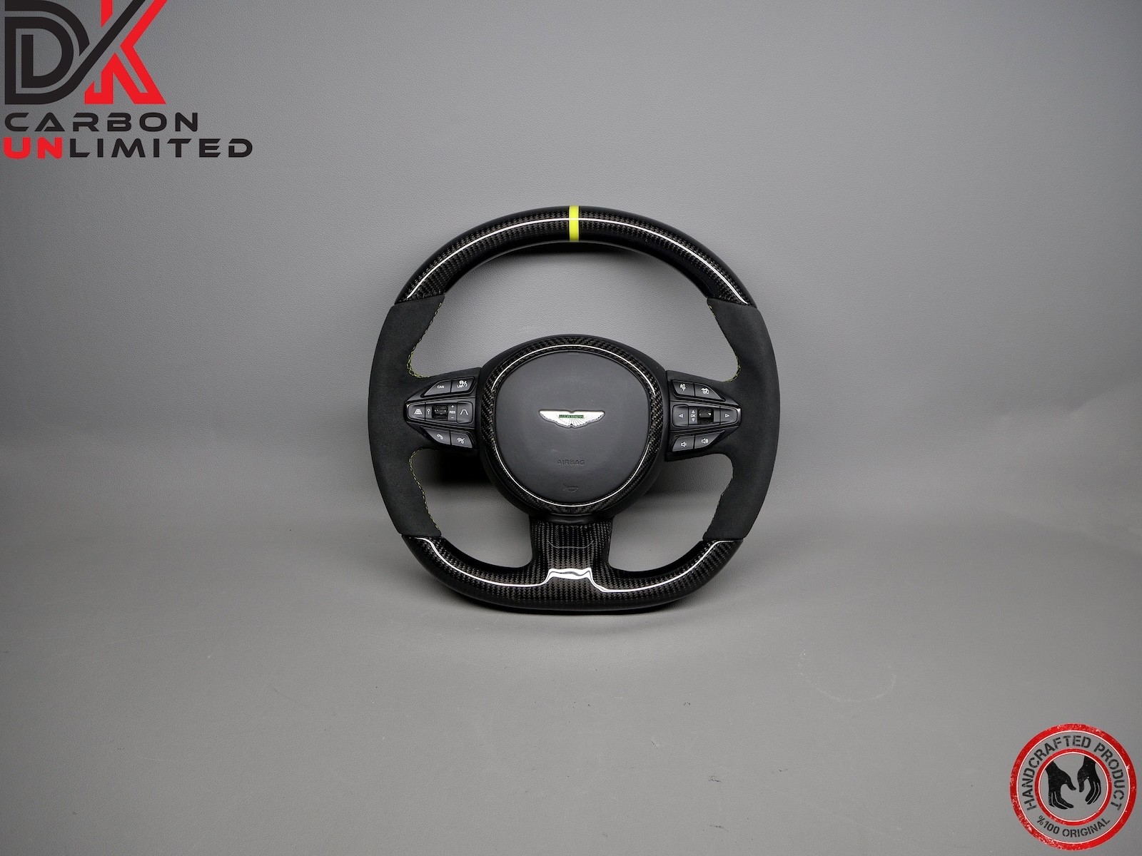 Aston Martin DBX 707 Yellow Ring Alcantara Thick Gloss Carbon Steering Wheel V4