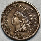 About Uncirculated 1863 Indian Head Cent, Sharp specimen.