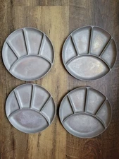 Vintage 5 Section Bon Chef Pewter Fondue Divided Plates Compartments Set of 4 