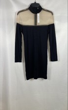 Alice + Olivia Women's Black Sheer Mesh Mock Neck Long Sleeve Mini Dress 8 NWT