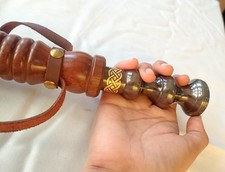 22" Brass Wood Leather Shoe Horn Long Handle Antique Finish Handmade India