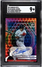 2022 Panini Donruss Optic Rafael Devers SGC 9 Mint Auto Red Pandora Prizm /8
