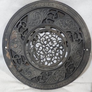 Antique Stover Ideal Cast Iron Round Floor Register Grate 15-3/4 Victorian Vent