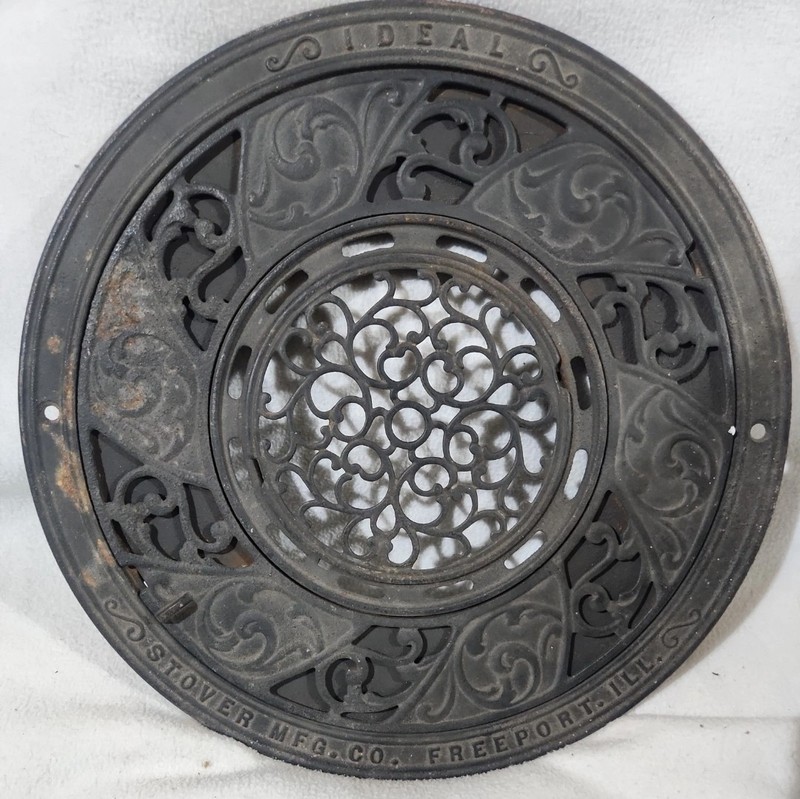 Antique Stover Ideal Cast Iron Round Floor Register Grate 15-3/4 Victorian Vent