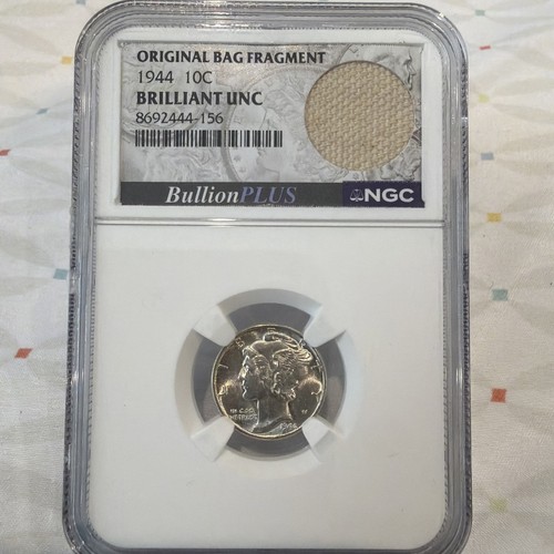 1944 10c Mercury Dime ~ NGC Brilliant UNC - Bag Fragment
