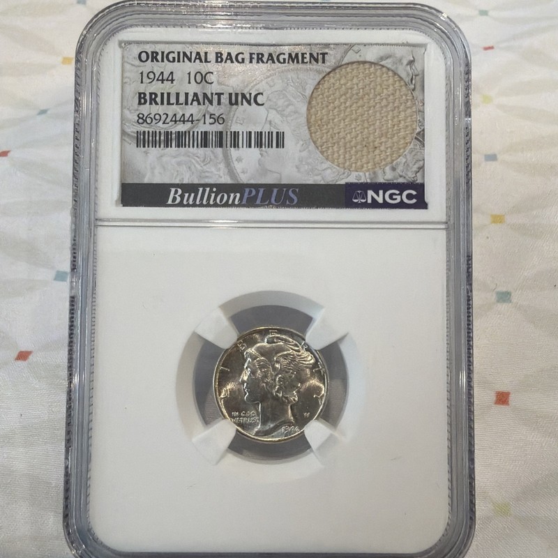 1944 10c Mercury Dime ~ NGC Brilliant UNC - Bag Fragment