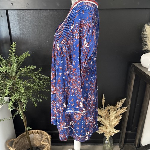 Poupette St Barth Sasha V Neck Pullover Mini Ruffle Fringe Dress Blue Tropical L - Picture 5 of 10