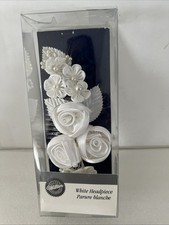 Wilton White Roses Floral Head Piece For Wedding Prom New