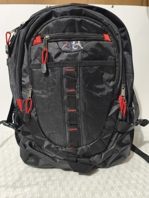 black and red  backpack is made from waterproof material and features...