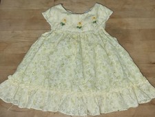Little Bitty Infant Baby Dress Yellow Floral Sundress Size 12 Mo. Vintage 1980s