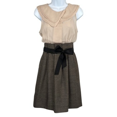 BCBGMaxAzria Chiffon Tweed Sleeveless Midi Dress Womens 8 Sheer Wool Blend