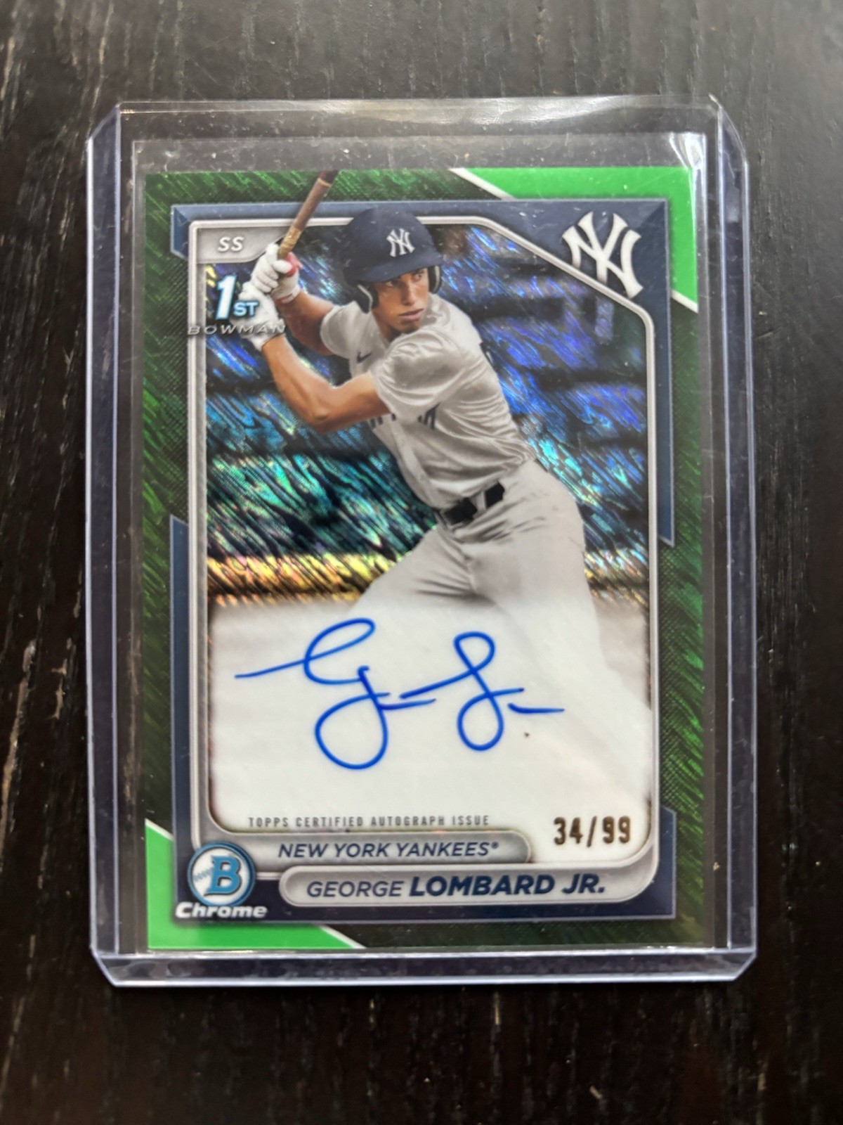 2024 Bowman George Lombard Jr. Chrome Auto Green Shimmer Refractor 1st #34/99