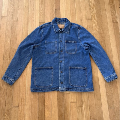 #ad Lucky Brand Denim Chore Jacket Men’s Large Jean Coat Utility Barn $38.99