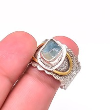 Aquamarine - Brazil 925 Sterling Silver Designer Handmade Oxidised Ring S.9 R22