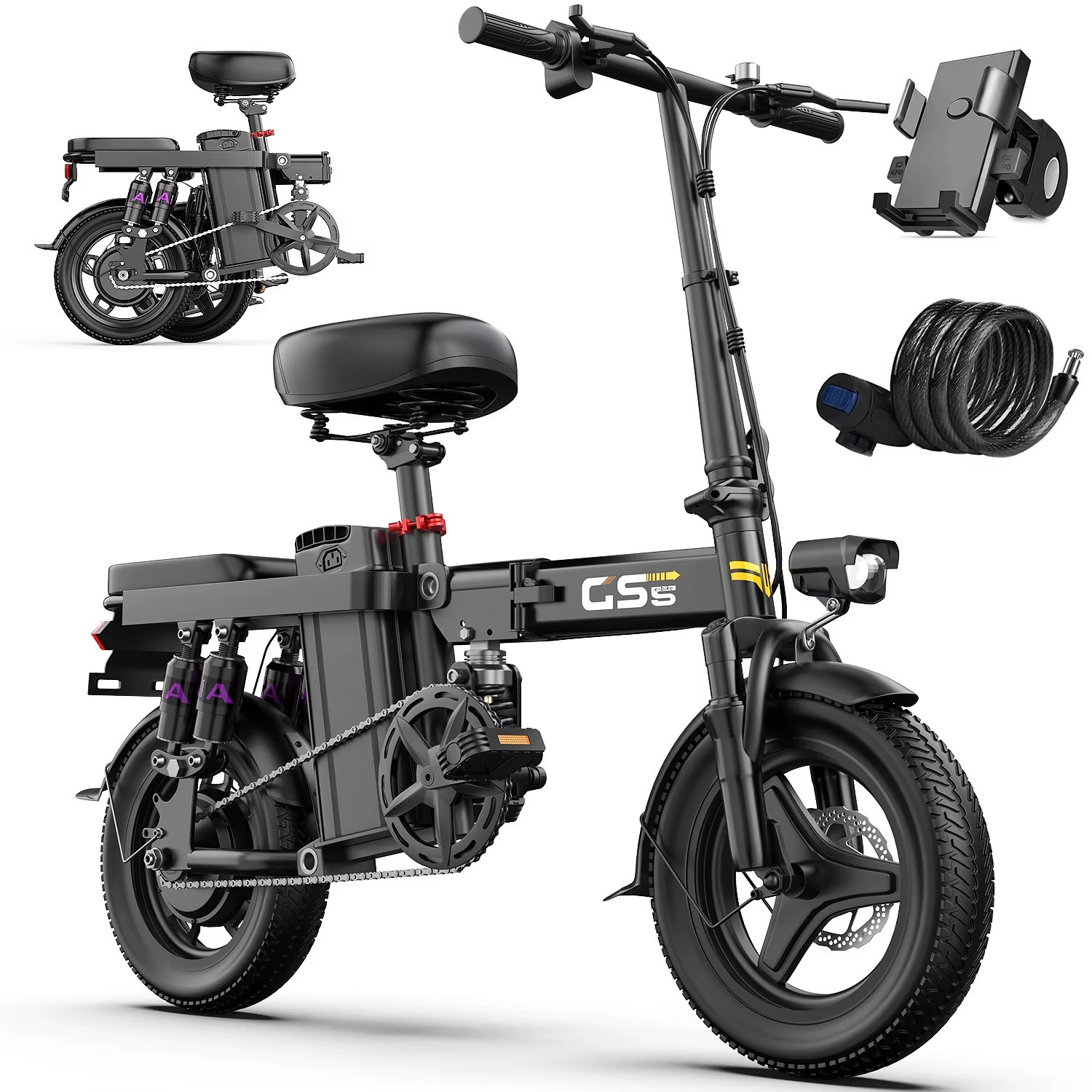 740W Folding Electric Bike 48V 15Ah Battery 14" Adult Fat Ty