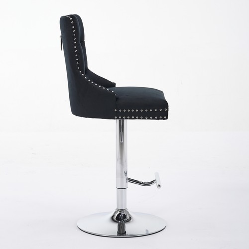 Set/2 Luxury Swivel Kitchen Barstools 25-33"Adjustable Thick Chrome Velvet Black - Picture 6 of 22