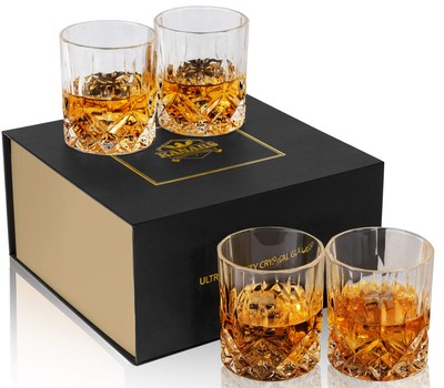 Old Fashioned Whiskey Glasses with Luxury Box - 10 Oz Rocks Barware For Scotch,