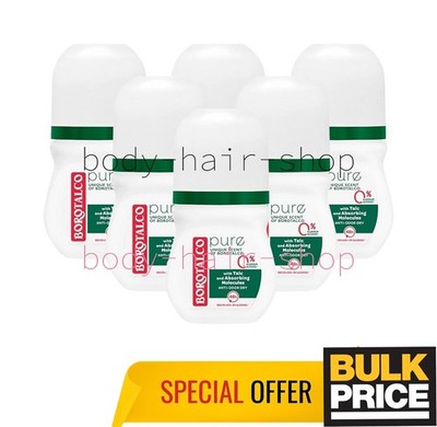 Borotalco Original Pure Roll-On Deodorant Alu-Free Iconic Talc Scent 50ml 6-Pack