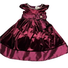 Rare Editions Girls burgundy dress size 6 Tie Back Sash Bow Pearls Velvet MWT