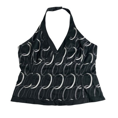 Vintage Y2K Oasis Halter Top Women 16 Black Geometric Embroidered Academia Indie